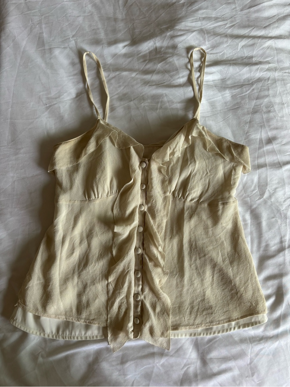Delicate Cream Button-Front Spaghetti Strap Top